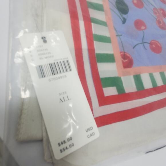 Anthropologie Maeve Cherry print 100% Silk scarf Square 35" New with tags - Picture 7 of 9